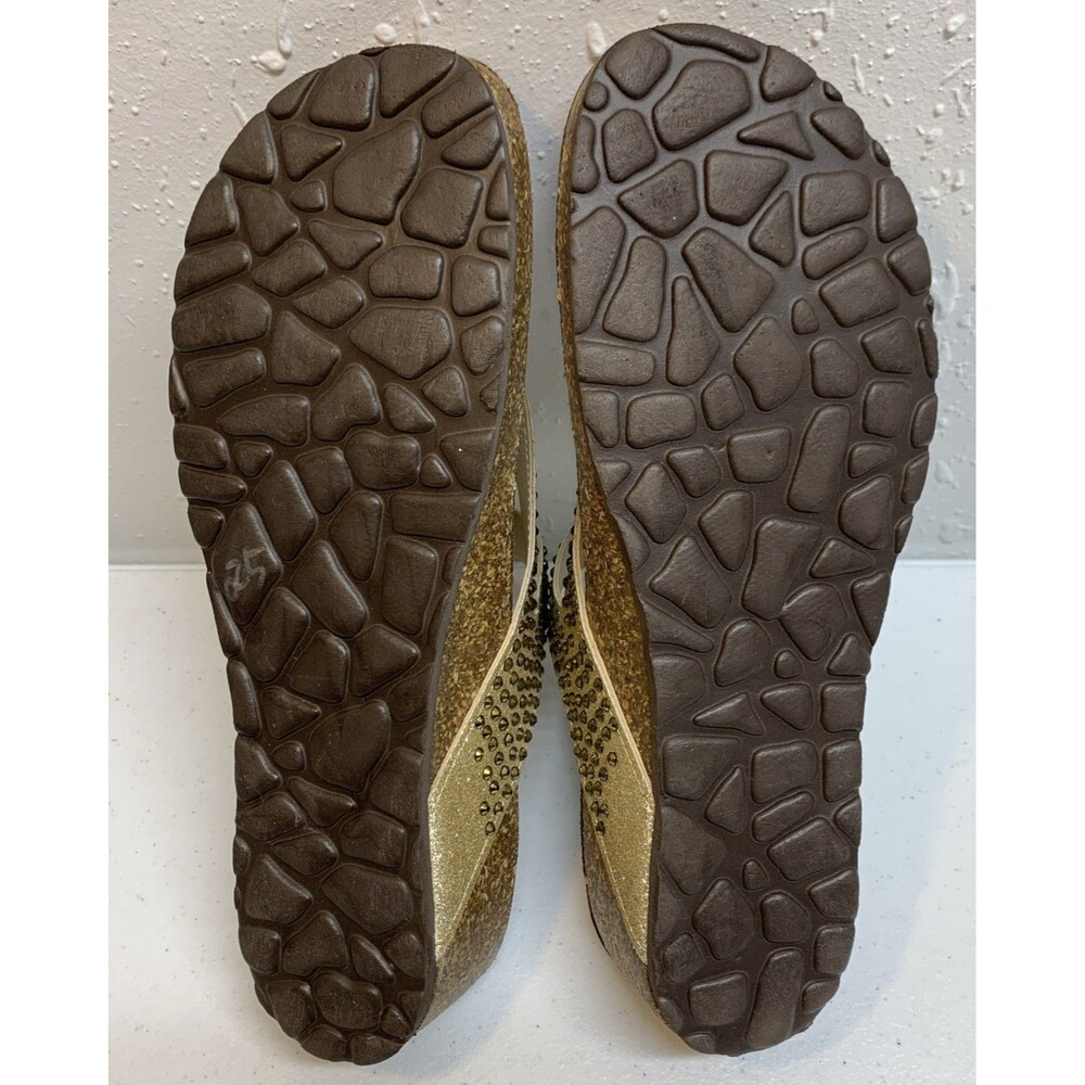 Bio-Gold Italian Wedge Sandals Womens 9 Gold Strappy Rhinestones Glitter Slip On - Picture 5 of 9